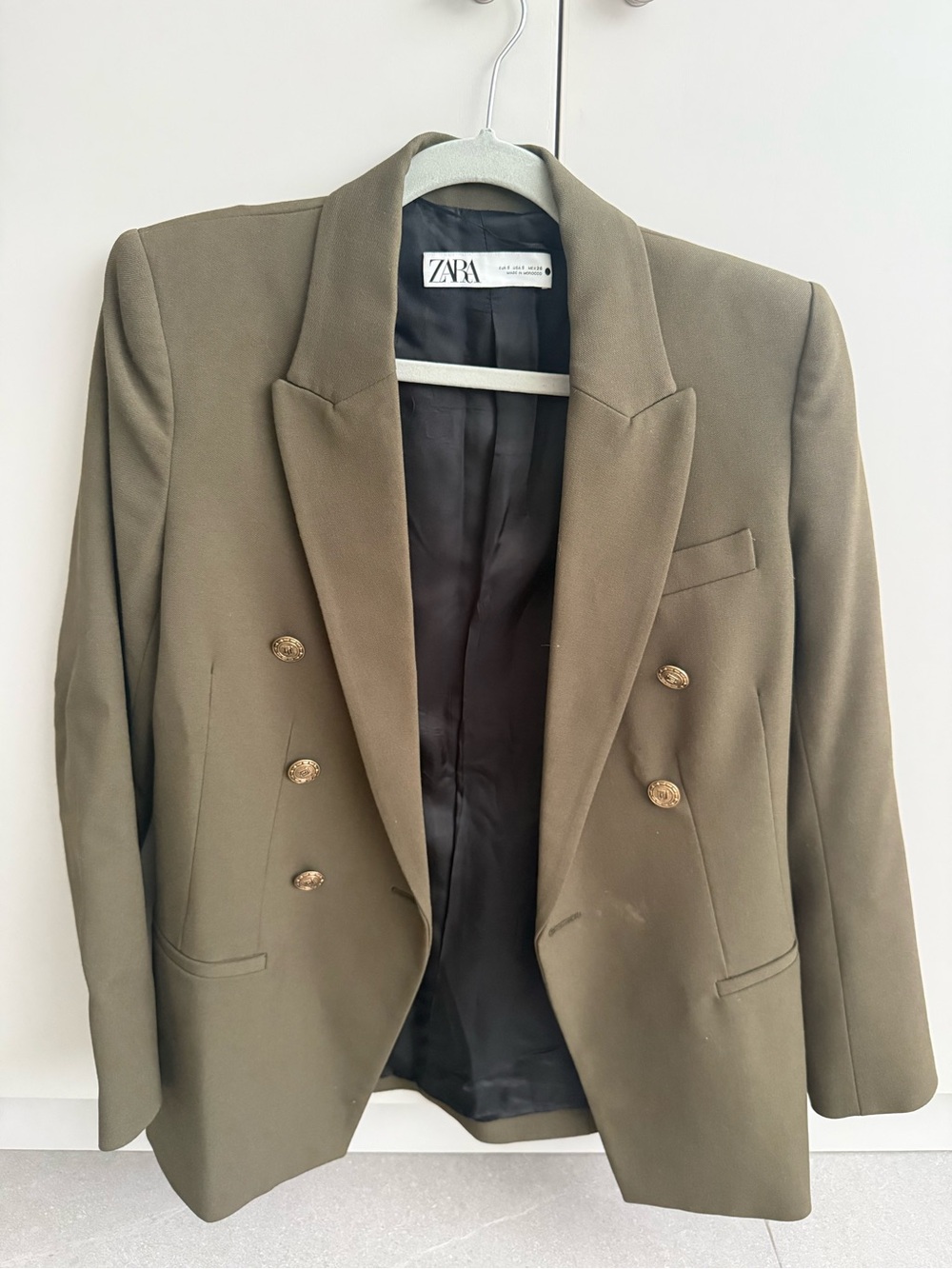 Zara Olive Green Double-Breasted Blazer with Gold Buttons